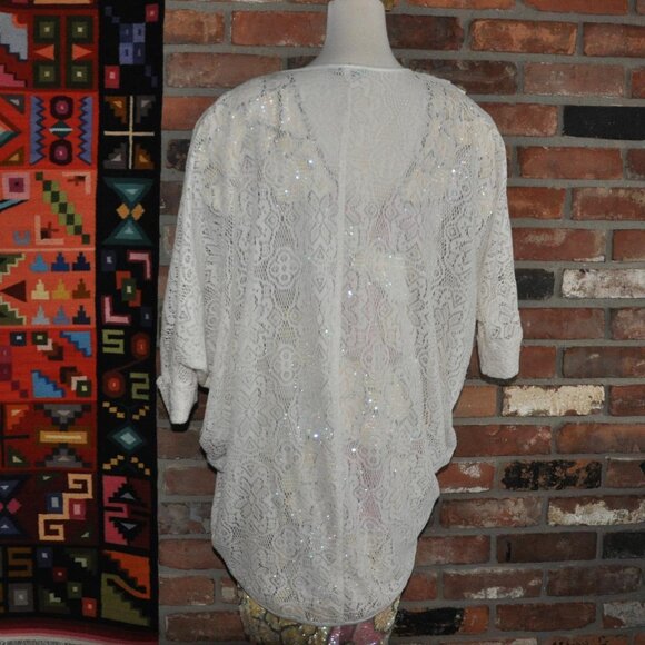 Cream Lace cocoon Open CARDIGAN SWEATER - Picture 4 of 5